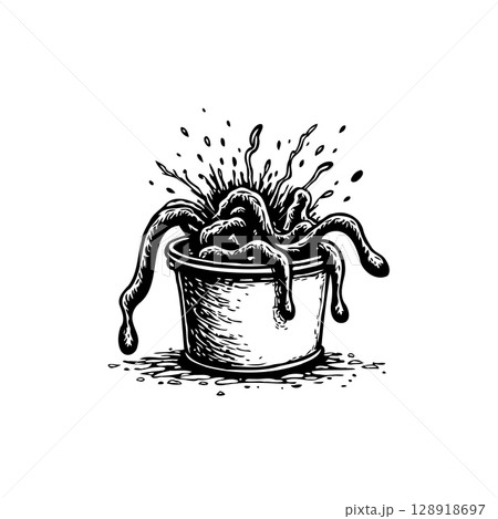 Spooky Splatter: Ink Illustration of a Creepy Creature in a Bucket Graphic Spooky Splatter: Ink Illustration of a Creepy Creature in a Bucket Graphic 128918697