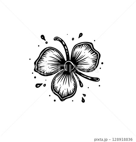 Elegant Floral Illustration: Stylized Black and White Flower with Artistic Splatters Elegant Floral Illustration: Stylized Black and White Flower with Artistic Splatters 128918836