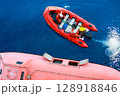 Life boat in gulf or sea to support oil and gas platform, Safety equipment to protect worker when fire case in oil and gas industry, Evacuation equipment in and and gas platform, Safety equipment  128918846