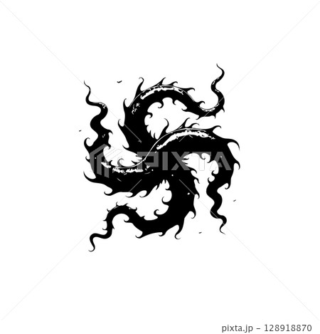 Abstract Black and White Spiraling Tentacles on a White Background Illustration Abstract Black and White Spiraling Tentacles on a White Background Illustration 128918870