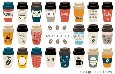 かわいいテイクアウトコーヒーのベクターイラストセット 128918969