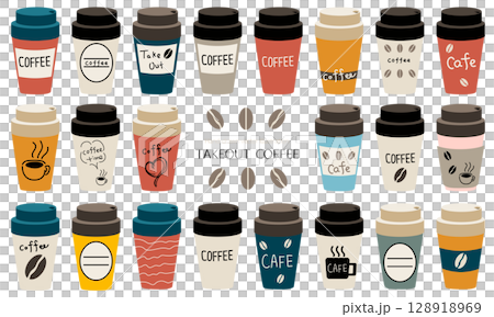 かわいいテイクアウトコーヒーのベクターイラストセット 128918969