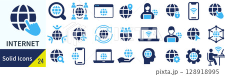 インターネットに関するシルエットアイコンセット インターネットに関するシルエットアイコンセット 128918995