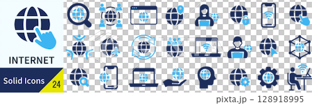 インターネットに関するシルエットアイコンセット インターネットに関するシルエットアイコンセット 128918995