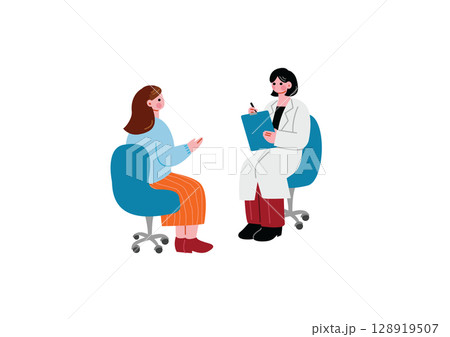 医師の診察を受ける女性患者 128919507