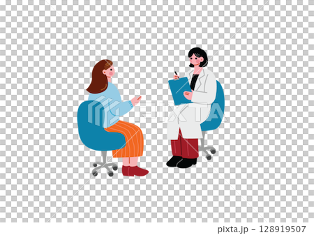 Female patient receiving medical examination from doctor 128919507