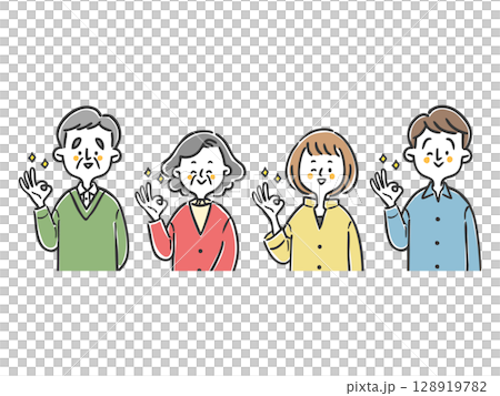 Two families making OK signs, upper body, vector 128919782