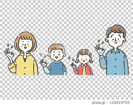Two generations of family making OK sign, upper body, vector 128919783