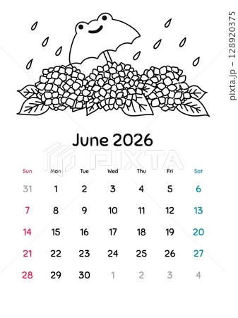 2026年6月ぬり絵カレンダー 2026年6月ぬり絵カレンダー 128920375