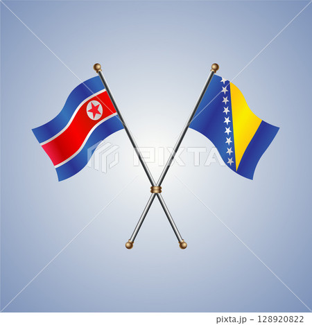 North Korea and Bosnia and Herzegovina flag. Vector Illustration 128920822