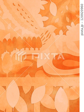 木々と落ち葉を描いた水彩風の秋の抽象風景イラスト 128920960