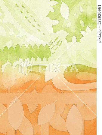 木々と葉と鷹を描いた晩夏〜初秋の抽象風景イラスト 木々と葉と鷹を描いた晩夏〜初秋の抽象風景イラスト 128920961