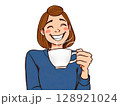 vector cartoon woman with cup of coffee 128921024