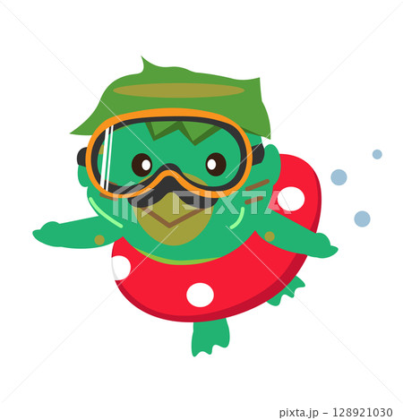 浮き輪を付けて泳ぐ河童のイラスト 浮き輪を付けて泳ぐ河童のイラスト 128921030