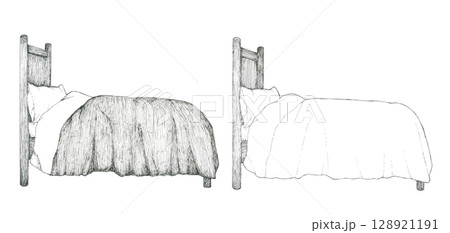古い木製のベッドの手描きイラスト 128921191