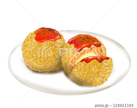 ライスコロッケの手描きイラスト 128921193