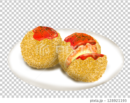 ライスコロッケの手描きイラスト 128921193