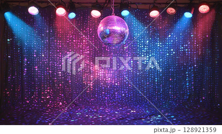 熱狂的ダンスフロアとミラーボールの輝き 熱狂的ダンスフロアとミラーボールの輝き 128921359
