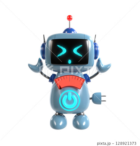 かわいい青いロボットのキャラクターが両手を挙げて助けを叫ぶイラスト かわいい青いロボットのキャラクターが両手を挙げて助けを叫ぶイラスト 128921373