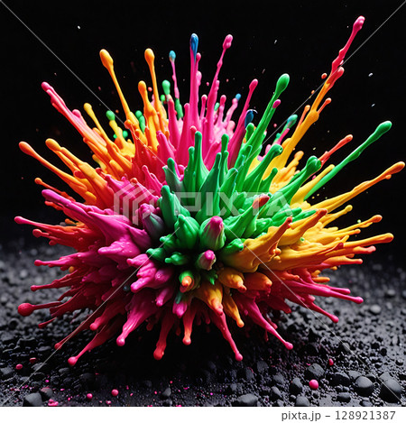 Bursting Color Against Black and White Canvas 128921387
