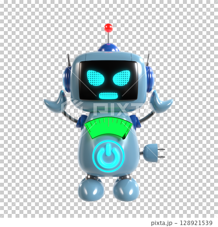 一個可愛的藍色機器人角色舉起雙手生氣的插圖 128921539