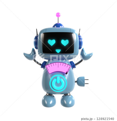 かわいい青いロボットのキャラクターが両手を挙げて好意を示すイラスト 128921540