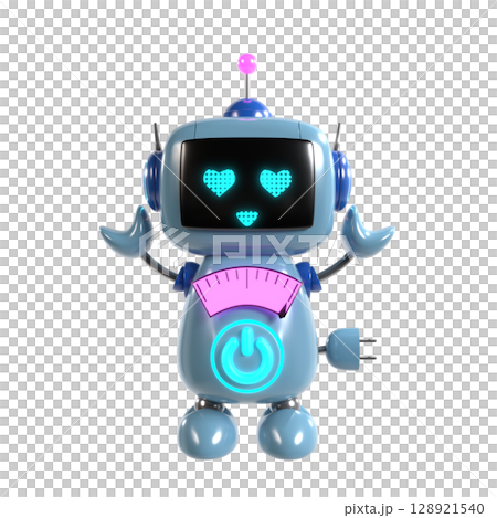 圖：一個可愛的藍色機器人角色舉起雙手錶達愛意 128921540