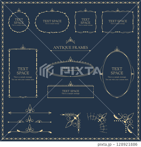 クラシック/エレガント/アンティークフレームセット Vol.1｜見出し・装飾用の金フレーム素材 128921886
