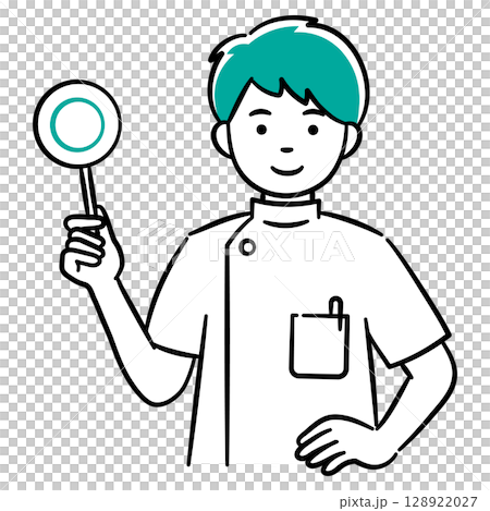 正解の札を持つ若い男性医療従事者のシンプルイラスト 正解の札を持つ若い男性医療従事者のシンプルイラスト 128922027