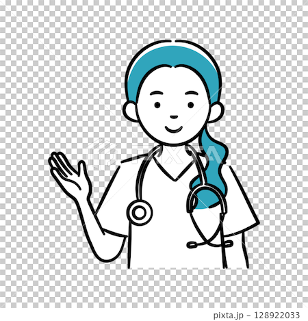 案内をする若い女性医療従事者のシンプルイラスト 128922033