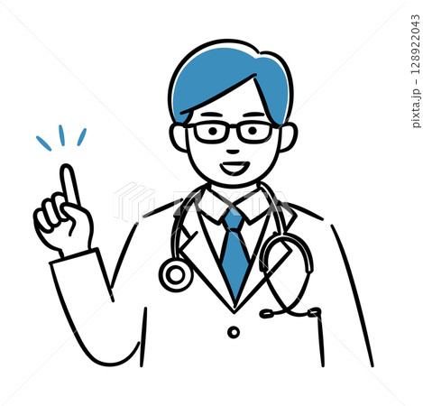 説明をする若い男性医療従事者のシンプルイラスト 128922043