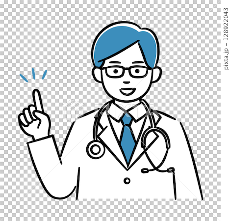 説明をする若い男性医療従事者のシンプルイラスト 128922043