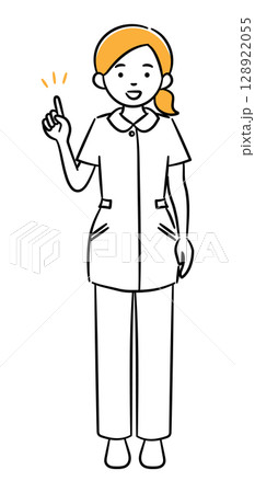 説明をする若い女性医療従事者のシンプルイラスト 128922055