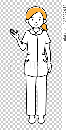 案内をする若い女性医療従事者のシンプルイラスト 128922056