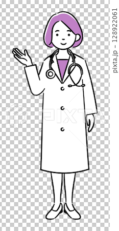 A simple illustration of a young female medical worker giving guidance 128922061