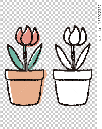 手描きの植木鉢のチューリップ 手描きの植木鉢のチューリップ 128922387