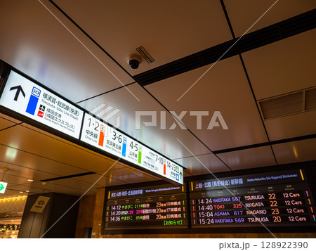 JR東京駅 のりば案内表示と新幹線の発車標 128922390