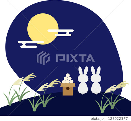 お月見をするウサギのイラスト素材 お月見をするウサギのイラスト素材 128922577