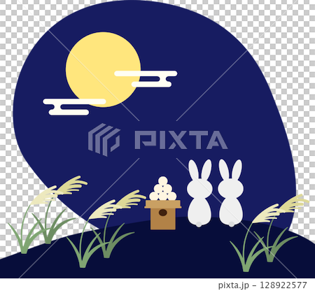 お月見をするウサギのイラスト素材 お月見をするウサギのイラスト素材 128922577