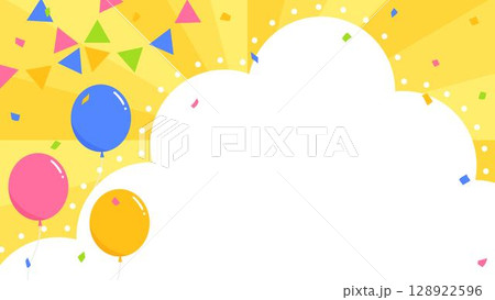 雲型の背景フレーム、風船、ガーランド、紙吹雪のデコレーション 128922596