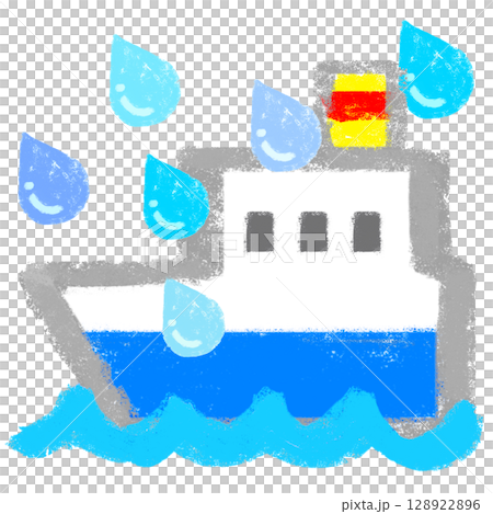 シンプルイラスト　クレヨンタッチ　悪天候時の海路 128922896