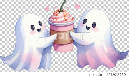 Cute Couple Ghosts Sharing a Drink 128922989