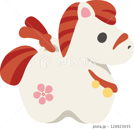 馬　うま　子馬　午　午年　土鈴　年賀2026　年賀状素材　2026　かわいい　和風モダン　イラスト 128923035