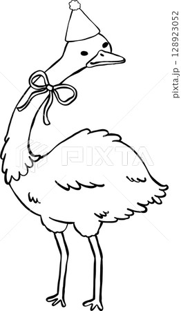 Cute Emu Birthday wears Party Hat Doodle Outline, Australia Animal Birthday 128923052