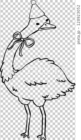 Cute Emu Birthday wears Party Hat Doodle Outline, Australia Animal Birthday 128923052