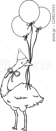 Cute Emu Birthday with Balloons in Beak Doodle Outline, Australia Animal Birthday Cute Emu Birthday with Balloons in Beak Doodle Outline, Australia Animal Birthday 128923053