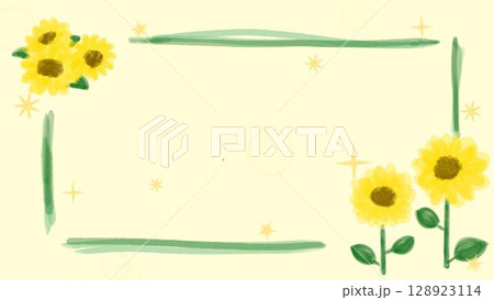 夏カワイイ・ひまわりの装飾フレーム素材イラスト 128923114