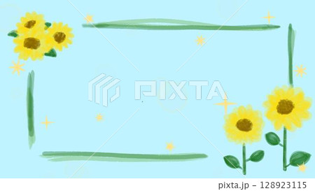 夏カワイイ・ひまわりの装飾フレーム素材イラスト 128923115