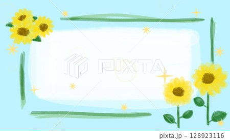夏カワイイ・ひまわりの装飾フレーム素材イラスト 128923116