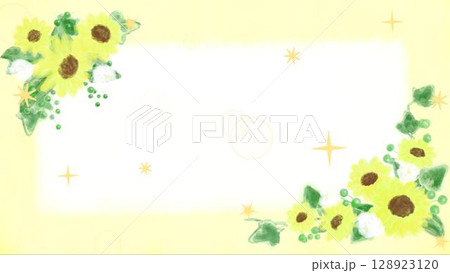 夏カワイイ・ひまわりの装飾フレーム素材イラスト 128923120